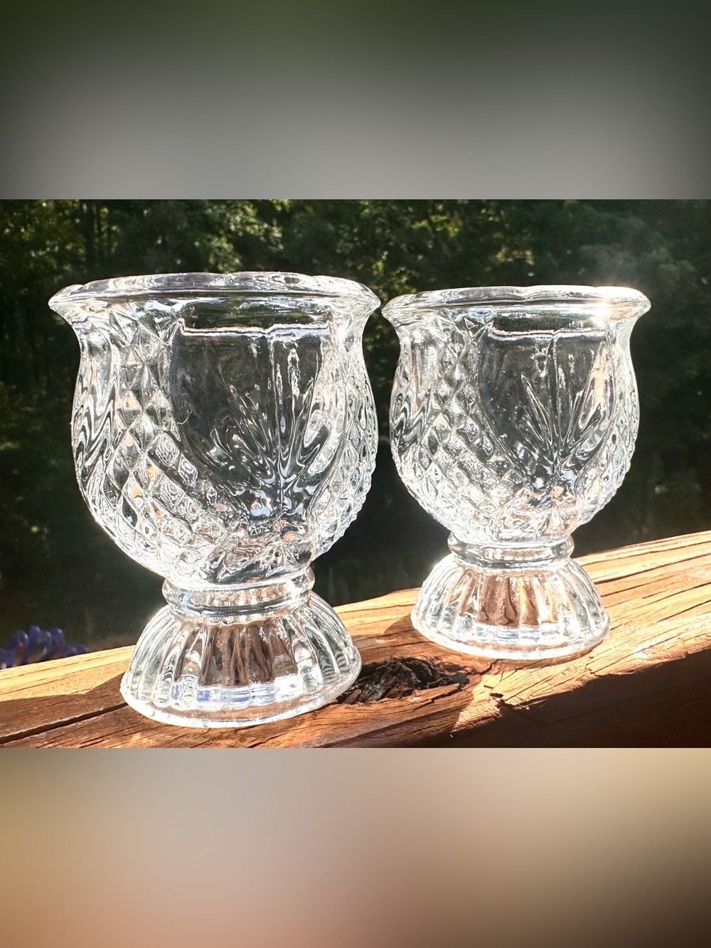VTG  MCM Fostoria Tulip Clear Fire Crystal Reversible Candle Holders (2)